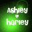 Green background with white text 'Ashley' above a heart symbol and 'Harvey' below, displayed in four positions with varying pixel clarity