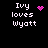 Black background with white pixelated text "Ivy loves Wyatt" and four distinct pink animated symbols: a solid heart, a starburst, a circular dot pattern, and no symbol.
