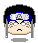 Four pixelated character head icons arranged in a , each with black hair, blue forehead band, and silver metal plate with spiral symbol