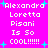 Pixelated text on bright pink background with cyan starbursts, repeating 'Alexandra Loretta Pisani Is So COOL!!!!!!' in white block letters.