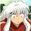 Anime character with long white hair and dog ears wears red robe, expression shifts from neutral to slightly open-mouthed.