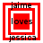 Four red and white square frames with text 'jaime', 'loves', 'jessica' arranged in a , each frame showing different nested square configurations