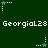 Green background with white pixelated text 'Georgial28' repeated twice horizontally, surrounded by white and gray star-shaped icons with dotted trails.