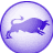 Pixelated circular icon with purple border containing a stylized animal figure in motion against light background.