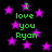 Green text reading "I love you Ryan" repeats across a black background filled with pink stars.