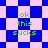 Pixelated green text 'ok this sucks' on blue and pink checkered background with diamond-shaped pattern.