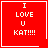 Red square icon with white text "I LOVE U KAT!!!!" and a white border, featuring two distinct animation variations with small symbols in corners.