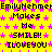 Yellow background with pink star pattern, repeated text "EmilyNehmer Makes Me SMILE!! ILOVEYOU" in black pixelated font across three