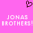 Pixelated pink background with dark brown heart symbol above white text reading JONAS BROTHERS! repeated twice.