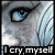 A four- shows a character's face with blue eyes and light hair, each containing text about crying to sleep while thinking of someone