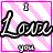 Animated contact sheet of a pink and white striped buddy icon with 'Love' text cycling through black outline, solid pink, and gradient styles across 25 sampled frames.