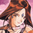 Pixelated static image of a female character with long brown hair and light skin against a pink gradient background, rendered in low-resolution 256x256 pixels.