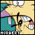 Pixelated cartoon character with teal shirt, purple hair, and white eyes; text 'HORPERT' appears below in two color variations.