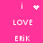 Pixelated pink background with white text and symbols arranged in a , featuring 'i', 'LOVE', 'ERIK' and heart/sparkle icons