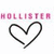 Pixelated pink text 'HOLLISTER' above a black outlined heart shape on white background.