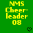 Green background with yellow pixelated text reading 'NMS Cheer-leader 08' and a black heart symbol below.