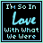 A 4x3 contact sheet of a pixelated animated icon showing the phrase "I'M SO IN Love With What We Were" in cyan text on black background with light blue borders, displaying subtle animation changes across frames.