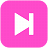 A static icon with a bright pink rounded square background and a white play button symbol with a left-pointing triangle and vertical bar.