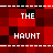 Red and black pixelated with white dashed lines and repeated text "THE HAUNT" in white block letters