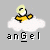 Pixelated icon shows a figure with light hair and yellow clothing seated on a white cloud, with the word 'angel' below in mixed-case pixel letters.
