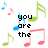 Pixelated music note icons surround text fragments reading 'you are the' and 'music in... me...' with a gray rectangle covering part of the image.