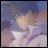 A 48x48 pixel buddy icon split into two frames showing a blurred anime character on the left and text on the right, with visible animation changes between frames.