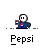 Pixelated character holding small flag and red-blue symbol, with 'Pepsi' text below on gray background.