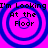 Four identical circular patterns with blue concentric rings on a bright pink background, each containing the text "I'm Looking At the Floor" in black pixelated font.