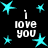 Black background with four identical white text blocks reading "i love you" surrounded by cyan stars.