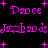 Pixelated pink text and plus signs on black background, with repeated 'Dance' and 'Jazz no de' phrases