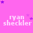 Pink background with repeated white text 'ryan checkler' and scattered purple stars in a
