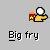 Pixelated character with white head and yellow body holds a red 'A' symbol, flames on top of head; text below varies across frames.