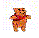 A cartoon bear in a red shirt appears in six distinct poses across three , each with pixelated texture and light gray background