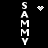 Pixelated white text "SAMMY" vertically aligned on both sides of a black background with animated heart and starburst effects.