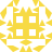 Yellow and white pixelated icon with central grid of four squares, decorative border elements, and horizontal bar at base.