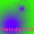 Green background with purple circular gradients and pink text reading "Melody<(33" in four quadrants, showing animation changes between frames.