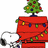 Pixelated holiday-themed icon shows Snoopy lying next to a red doghouse with Christmas tree and lights, one frame displaying a green terminal-like symbol.
