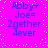 A static image with a bright pink background and scattered white dots, displaying four identical text blocks in blue pixelated font reading "Abby+ Joe= 2gether 4ever".