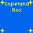 Blue background with yellow text "Copeland Rox" and scattered yellow stars in pixelated style.