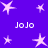 Purple background with white stars and mirrored text reading "JoJo" in four quadrants.