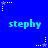 Blue background with repeated light blue 'stephy' text and white/purple star icons connected by dotted lines.