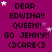 Purple background with repeated text and star animations; 'DEAR EDWINA!! QUEEN!! GO JENNY!! <3CARE<3' in black pixelated font, stars move across the frame.