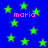Blue background with green stars and pink text reading 'maria' in multiple locations.