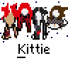 Animated contact sheet of 10 frames showing a cartoon character with red hair and multiple outfits against a gray background, each frame labeled "Kittie" below the icon.