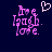 Pixelated pink text 'Live Laugh Love.' with a white heart symbol above the 'e' on the left, against a dark blue background.