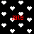 Black background with scattered white pixelated hearts and four red 'Jake' text instances in a blocky font.