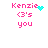 Pixelated text 'Kenzie' in pink with cyan heart and '3's you' below, transitioning to cyan dots and then static text.