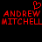 Red pixelated text 'ANDREW MITCHELL' appears twice with a red heart symbol above, all on black background.