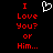 Red pixelated text on black background reads "I Love You? or Him..." with a white pixelated heart symbol above the text.