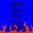 Blue background with black text reading 'AHH Run For Your LIVES' and orange pixelated flames at the bottom.